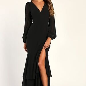 Lulus Tier Elegance Black Long Sleeve Tiered Maxi Dress - Size M